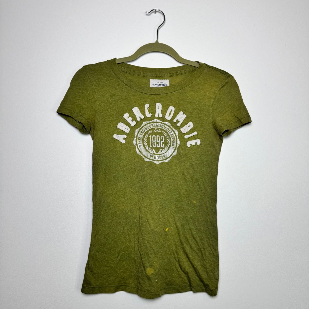 Y2K Abercrombie & Fitch Baby Tee Parks and Rec Tee Embroidered Size XL Green